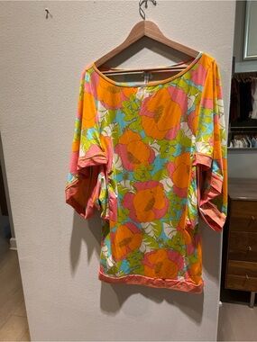 Trina Turk Floral Boatneck Tunic in Orange, Pink & Aqua